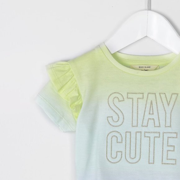 River Island Girls Multicolor 'Stay Cute' Flutter Short Sleeve T-shirt - Picture 3 of 3